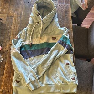 Wanakome Cream and Gray Hoodie with Brown Patch